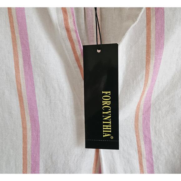 FOR CYNTHIA Women L Tunic Blouse Vertical Striped Linen Viscose Pockets 38" NEW - Picture 4 of 9